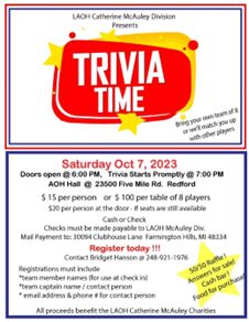 Read more about the article Oct 7, 2023 McAuley Division Trivia Night Fundraiser​