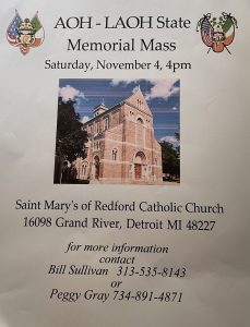 Read more about the article Nov 4, 2023  AOH – LAOH Memorial Mass
