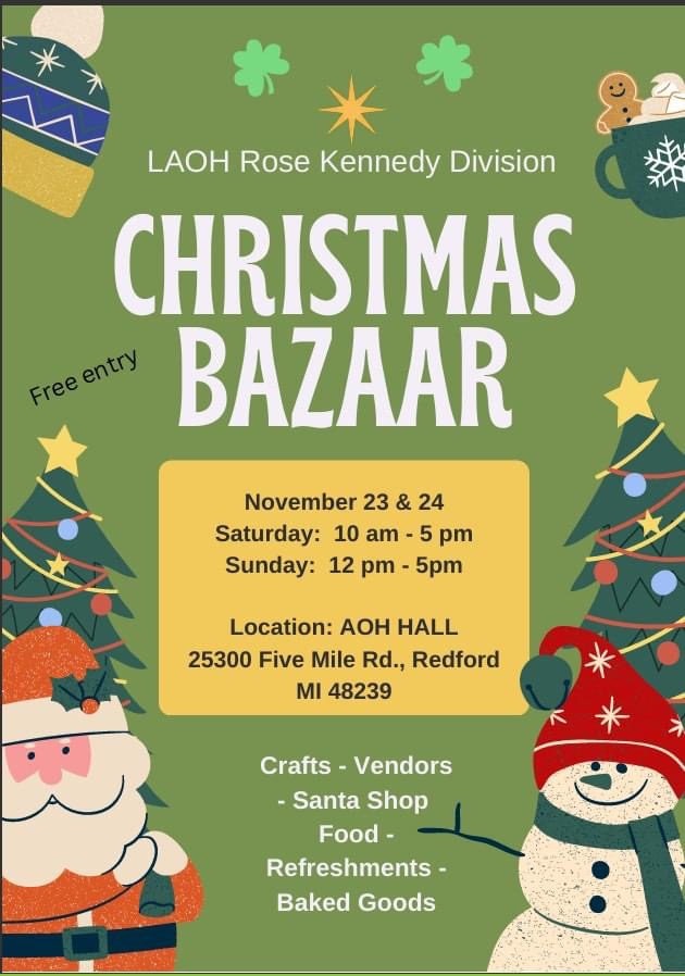 Nov 23 – 24, 2024  Rose Kennedy Division Christmas Bazaar